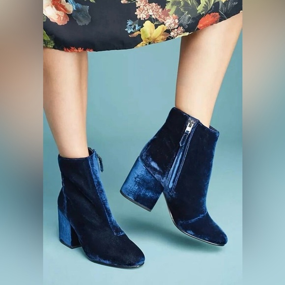Anthropologie Sam Edelman Blue Velvet Taye Ankle Booties size 8-1/2 - Picture 5 of 17